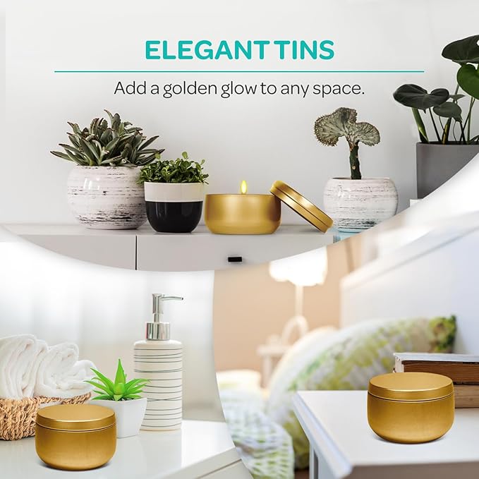 Hearts and Crafts 24-Pack of Round Metal Candle Jars with Lids - 8oz Candle Making Supplies for DIY Crafts, Storage, and Organizing - Empty Tin Containers for Gifts or Small Essentials - Gold