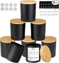 CONNOO 8 Pack 14 OZ Empty Black Glass Candle Jars for Making Candles with Bamboo Lids and Sticky Labels, Bulk Candle Jars for Making Candles - Spice, Powder Containers.