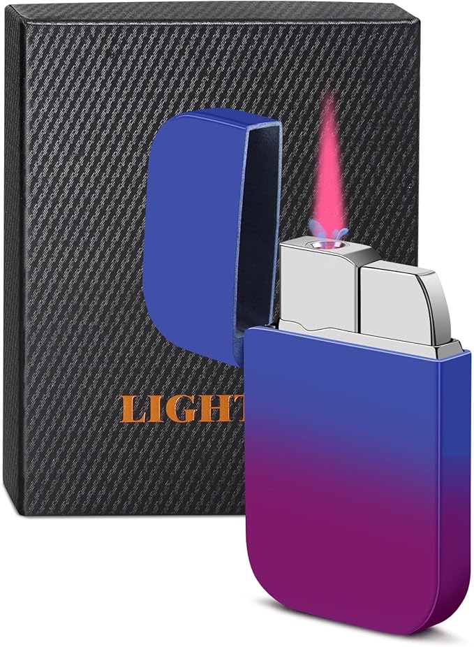 Pink Flame Torch Lighter, Cute Lighter, Refillable Butane Lighter,Windproof Torch Lighter for Outdoor Camping BBQ,Nice Gift for Girls,Women on Birthday,Anniversary(Red Blue,Without Butane)
