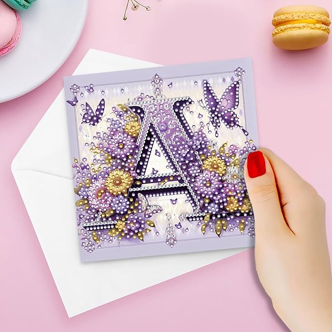 DoxQcs 5D Diamond Art Painting Greeting Cards Kit, DIY Cards for Blessings Congratulations Gifts, Greeting Card Set for Birthday Thanksgiving Day Christmas Halloween-Letter A