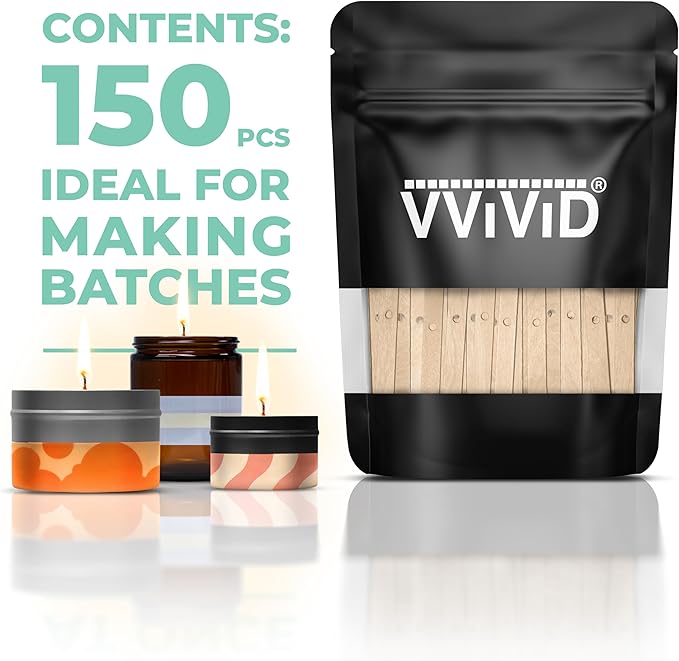 VViViD Wooden Candle Wick Holder Clips 150 pcs Kit, Centering Devices for Candle Making, 4.5 inch Long