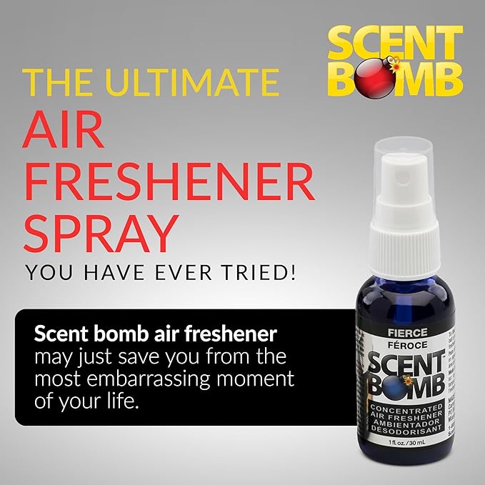 Scent Bomb Air Freshener Spray, Long-Lasting Odor Eliminator - Effective Deodorizer for Home & Car, Fresh Room Spray for Kitchen, Bathroom & Smell Neutralizer - 1 oz Pack of 4, Fierce Scent
