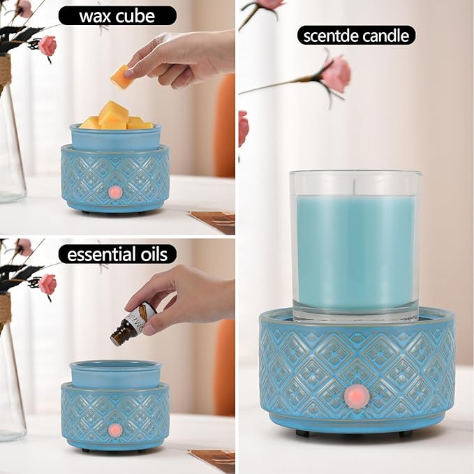 Wax Melt Warmer for Scented Wax,3-in-1Ceramic Wax Warmer Fragrances Candle Oils, Home Fragrance Burner,Electric Candle Warmer Perfect Christmas Gifts for Mom Women(Blue)