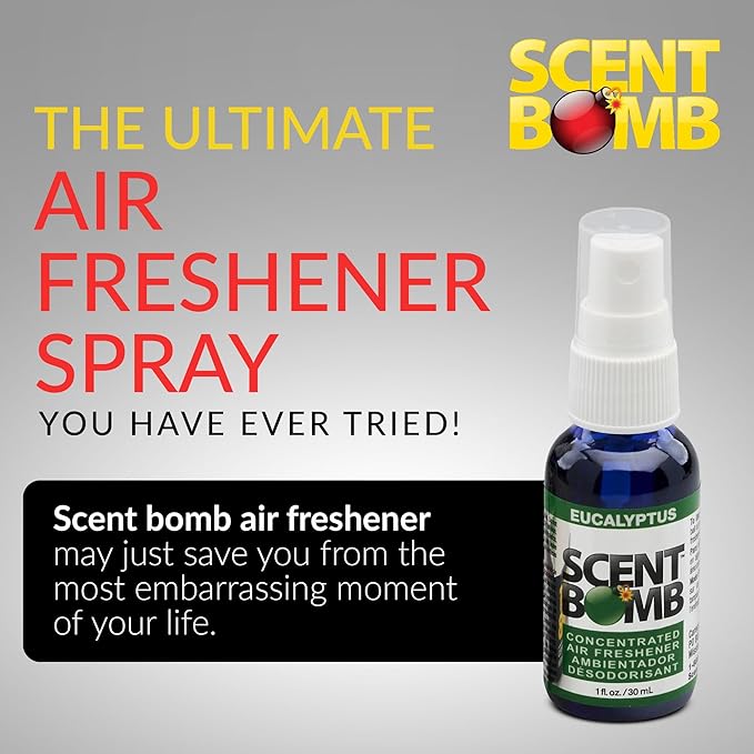Scent Bomb Air Freshener Spray, Long-Lasting Odor Eliminator - Effective Deodorizer for Home & Car, Fresh Room Spray for Kitchen, Bathroom & Smell Neutralizer - 1 oz Pack of 4, Eucalyptus Scent