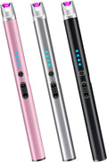 Luxgaze 3 Pack Electric Candle Lighter Rechargeable USB Lighters Flameless Windproof Plasma Arc Lighters with Safety Lock Long Lighter for Candle BBQ Camping Birthday Party