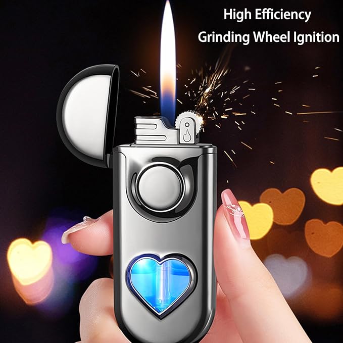 Torch Dual Flame Lighter with 6pcs Flint Stone, Windproof with Visible Gas Window, Adjustable Soft & Jet Flame, Refillable Butane for Indoor/Outdoor - Color Ice