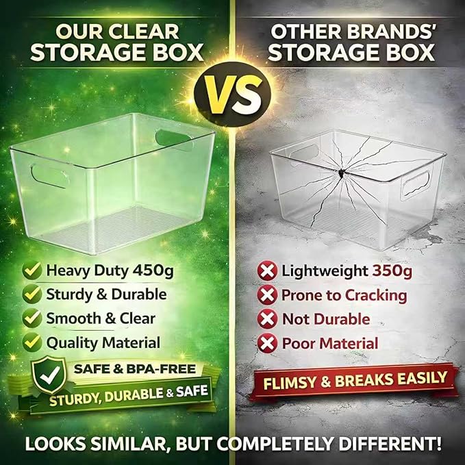 Set of 6 Clear Plastic Storage Bins, 4 Large +2 Small Pantry Organizers and Storage Containers for Kitchen Organization, Home Storage Must Haves for Office, Closet, Garage, Freezer& Bathroom