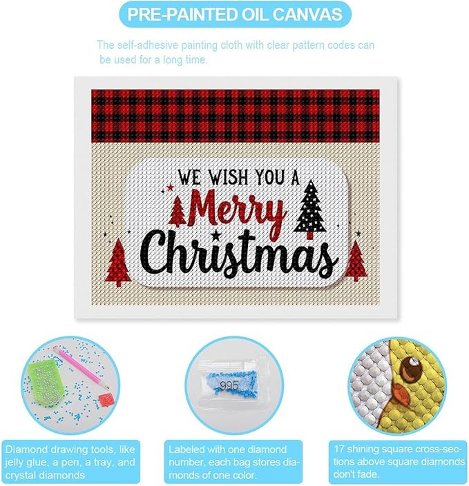 AIVKIEJK Diamond Painting Kits for Adults - Merry Christmas Welcome Painting DIY 5D Full Drill Diamond Dots Paintings with Diamonds Gem Art and Crafts Home Decor 12"x16"