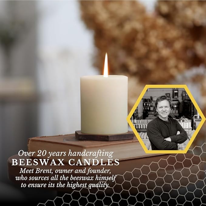 Big Dipper Wax Works Ivory White Pillar Candle, 40-Hour Long Burn, Pure Beeswax Candle, 2" x 4.75”