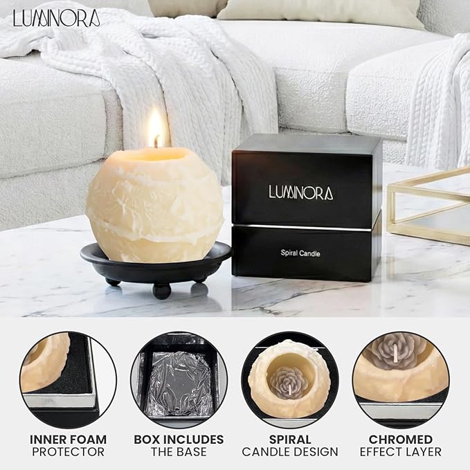LUMINORA Spiral Scented Candle for Women & Men | Hand-Crafted Decorative Soy Wax Candle | Decor Wick Flower | Unique Twisted Spiral Burn Design | Aromatherapy Candle | Winter Whire | (Vanilla Scent)