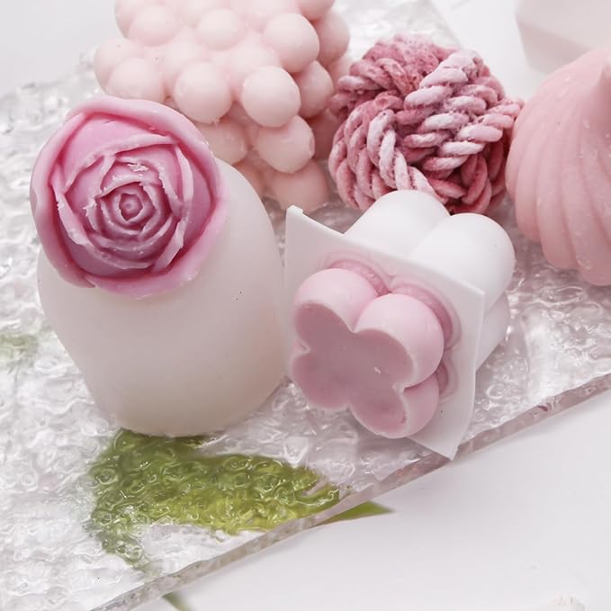 Silicone Candle Molds Big Set for Candle Making With Wicks, 6Pcs 3D Resin Mold for Wax Candle Soap DIY Scented Candle, White