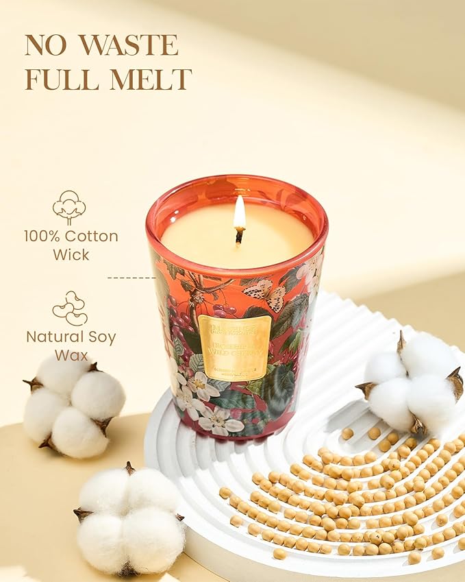 M&SENSE Wild Cherry Soy Candle, 14.1oz 60H Slow Burning, Aromatherapy Candle for Home Fragrance Romantic Winter Gifts for Women Housewarming