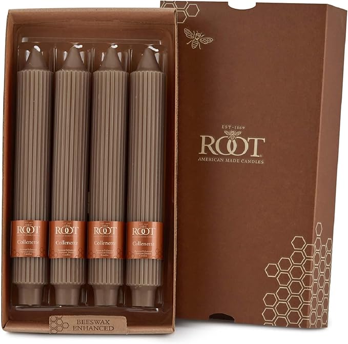 Root Candles 4-Count Unscented Dinner Candles Dripless Beeswax Enhanced Grecian Collenette Boxed Candle Set, 9-Inch, Skye