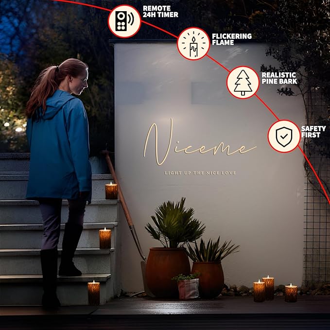 NICEME LED Flameless Candles Real Wax Battery Operated Candles Flickering Teardrop Wick Electric Decorative Pillar Candles with Remote Timer