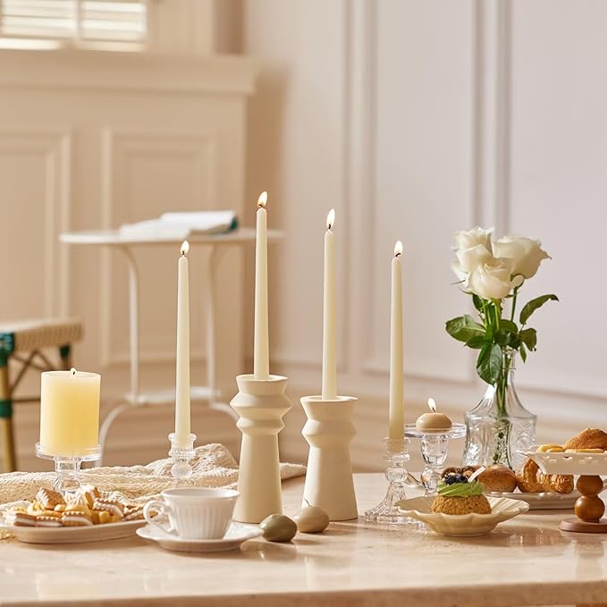 10-Inch Tall Dripless Taper Candles Set of 4 - Ivory Tapered Candles, Perfect for Wedding,Dinner - Smokeless, Unscented, Long Burning - Hand Poured, Colored Tall Candlesticks - Cream