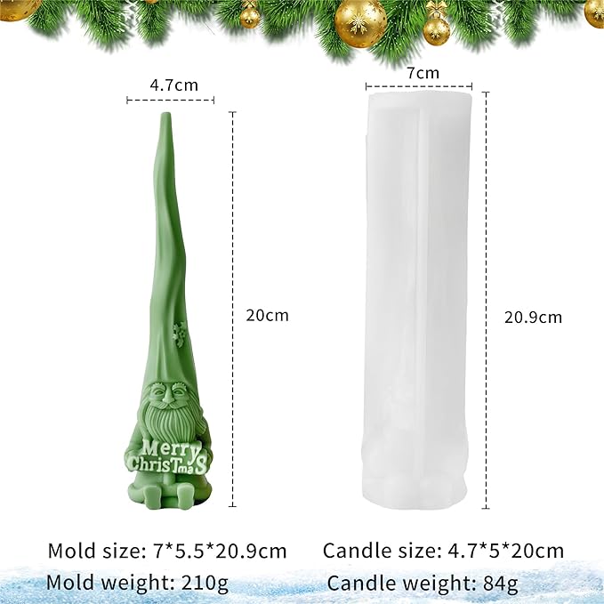 Gnome Santa Candle Silicone Molds Resin Casting Mould for DIY Christmas Candle Making Polymer Clay Craft Plaster Home Decoration