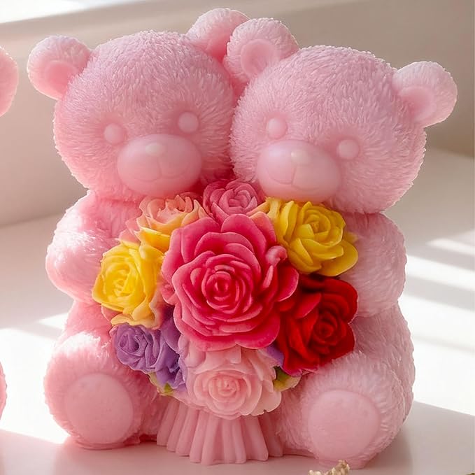 Tulip Flower Bear Heart Cylinder Candle & Resin Mold - Resin Casting Silicone Molds for Home Decor & Candle Making Wave Spiral Mold