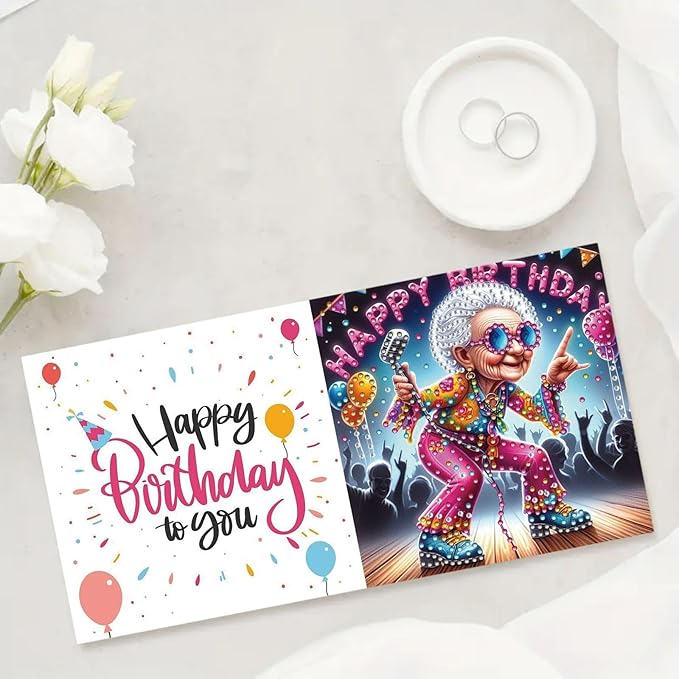 DoxQcs 5D Diamond Art Painting Greeting Cards Kit, DIY Cards for Blessings Congratulations Gifts, Greeting Card Set for Birthday Thanksgiving Day Christmas Halloween-Birthday Rock Party