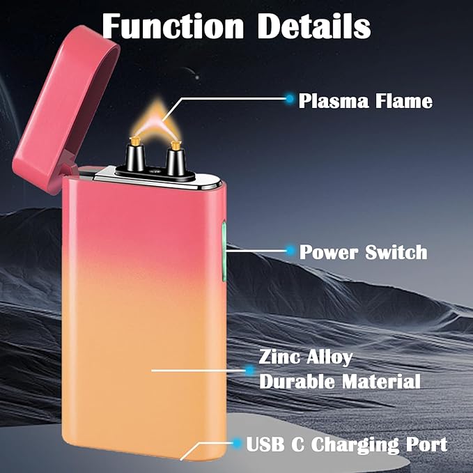 Plasma Lighter Rechargeable USB C Electric Torch Lighter Big Arc Electric Lighters Dual Flame Cool Lighters with Upgrade Battery Safety Switch for Candles, Fireworks, Incense (PinkYellow)