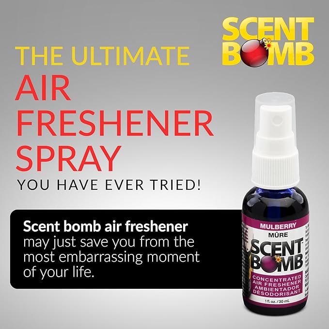 Scent Bomb Air Freshener Spray, Long-Lasting Odor Eliminator - Effective Deodorizer for Home & Car, Fresh Room Spray for Kitchen, Bathroom & Smell Neutralizer - 1 oz Pack of 4, Mulberry Scent