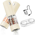 CIRCLE JOY Electric Salt and Pepper Grinder Set Rechargeable Salt and Pepper Mills with Storage Base, Adjustable Coarseness and LED White Light, Washable 95ml Container, Light Yellow