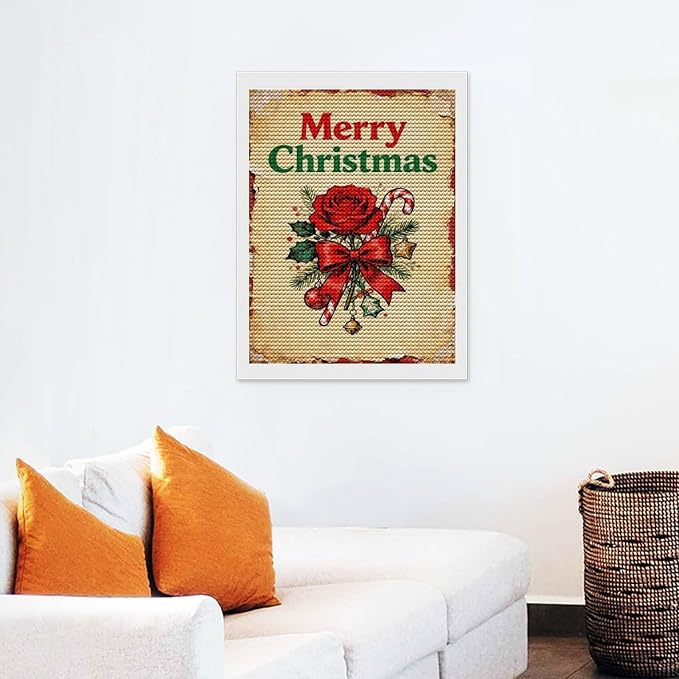 AIVKIEJK Diamond Painting Kits for Adults - Merry Christmas Santa, Holly & Vintage Painting DIY 5D Full Drill Diamond Dots Paintings with Diamonds Gem Art and Crafts Home Decor 12"x16"