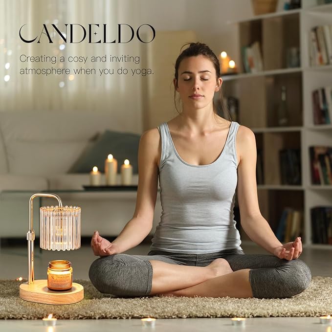 Candeldo Candle Warmer Lamp with Timer: Gold Candle Warming Lamp Height Adjustable Wax Melt Warmer Dimmable Modern Farmhouse New Home Bedroom Decor Mothers Day Housewarming Gift for Women