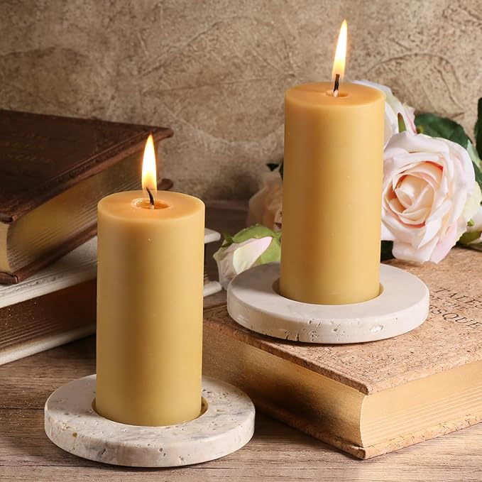 Beeswax Pillar Candles 2 Pack Natural Beeswax Pillar Candles,100% Pure Beeswax Candles- Long Burning,Organic Bees Wax Candles for Home,Church,Parties. (2 Packs)