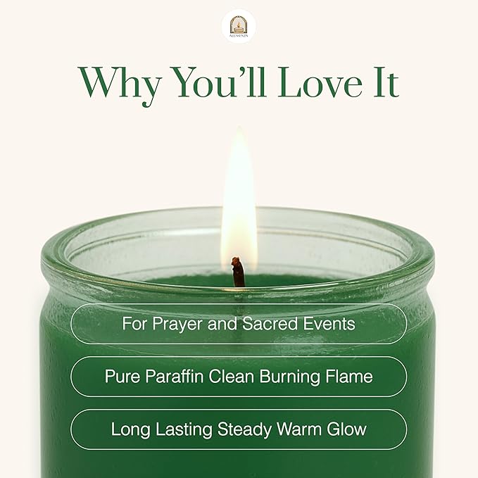 3 Pack Green 7 Day Candles in Glass Jar – Paraffin Wax, Clean Burning Unscented | Large & Tall Devotional Prayer Pillar Candles for Home, Memorial, Spells, Long Lasting