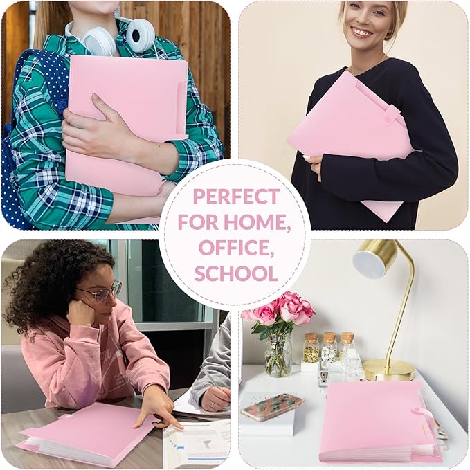 SKYDUE Pink Accordion File Organizer, Expanding File Folder with 8 Pockets, Expandable Document Paper Receipt Organizer, Letter/A4 Size Filing Folder School Office Supplies