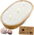 Dough Bowl Candle Co. Beach Linen Soy Candle - 3 Wick Rustic Farmhouse Decor Odor Eliminator in Wooden Bowls, 20 Ounce Wooden Dough Bowl Candle, All-Natural Gifts for Women and Men, Coffee Table Decor