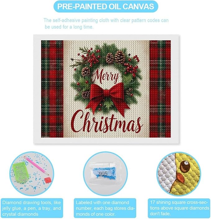 AIVKIEJK Diamond Painting Kits for Adults - Merry Christmas Red Bow & Pine Cones Painting DIY 5D Full Drill Diamond Dots Paintings with Diamonds Gem Art and Crafts Home Decor 12"x16"