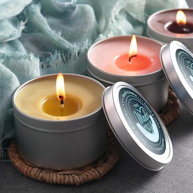 Hearth & Harbor 5 lbs. Soy Candle Wax with Supplies, 8 oz. 12 Pack Tin Jars with Lids, Cotton Candle Wicks, Wick Stickers and Centering Devices - Soy Wax Flakes with Containers for Candle Making