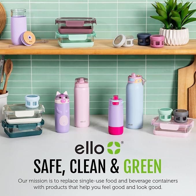 Ello Plastic 3.7 Cup Meal Prep Set 10 Pc, 5 Pack Set - BPA Free Plastic Food Storage Container with Silicone Boot and Airtight Lids, Dishwasher, Microwave, and Freezer Safe, Elderberry