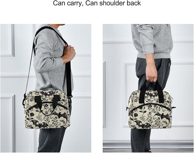 CBBYY Goth Bat Lunch Bags for Women Men, Reusable Insulated Lunch Box, Adjustable Shoulder Straps Tote Lunch Bag for Work Picnic School