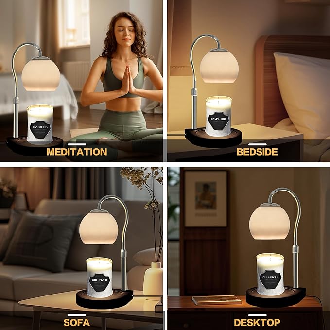 Candle Warmer Lamp with Timer 2H/4H/8H, Adjustable Height Dimmable Candle Lamp with 2 Bulbs, Wax Melt Warmer for Jar Candles, House Warming, Home Decor, Christmas Gifts for Women, Mom(Black)