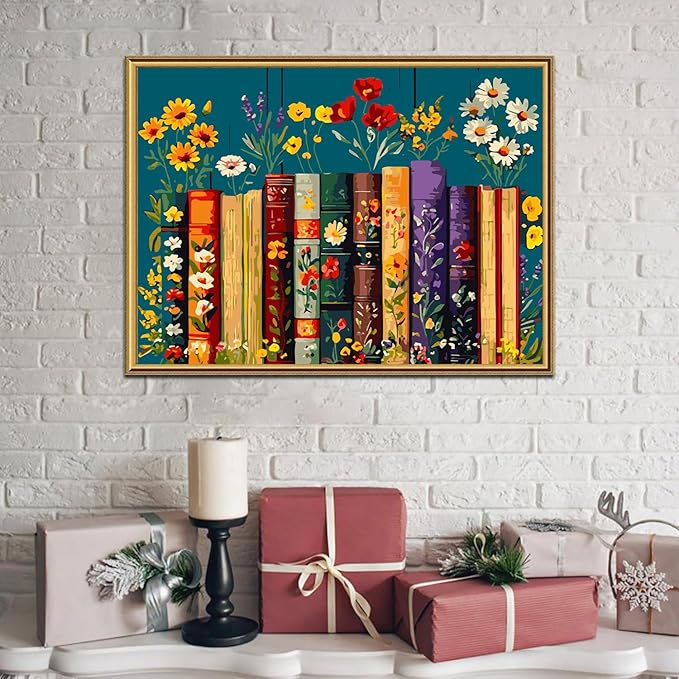 JJBSWYMT Book Paint By Numbers Kit for Adults Beginner, DIY Flower Paint By Numbers Kits, Easy Color Acrylic Paint On Canvas Book Flower Painting Kits Art,Home Wall Decor 16 x 16 Inch (Without Frame)