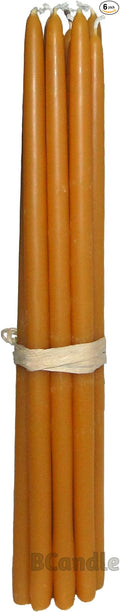 100% Beeswax 5 Hour Burning Candles Organic Hand Made - 9 Inches Tall, 1/2 Inch Thick; Tapers (6)