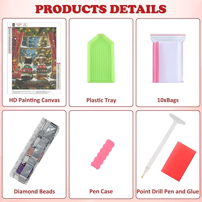 DOMROM Christmas Diamond Painting Kits, Dog and Cat 5D Diamond Art Kits,Gem Art Painting with Diamonds Dots, Arts and Crafts for Beginners Adult Wall Decor 12 x 16inch