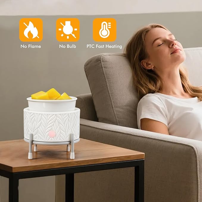 EQUSUPRO Ceramic Candle Wax Melt Warmer - Electric Wax Melt Burner with Iron Stand for Scented Wax Melts 4-in-1 Fragrance Wax Melter for Home Office Decor & Gift (Iron Stand)