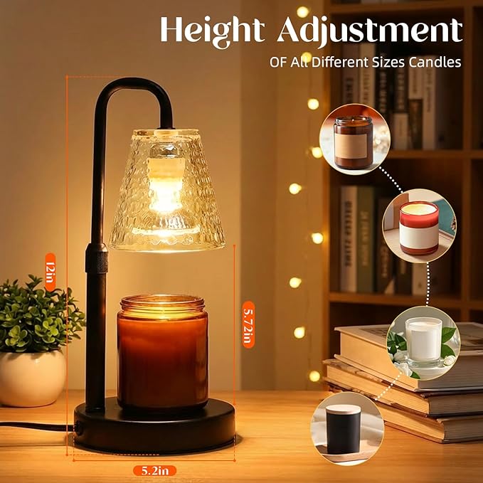 Glimra Candle Warmer Lamp with Timer,Dimmable Candle lamp for Jar Candles,Adjustable Wax Melts Warmer Birthday Gifts,for Mom Women Friend Sister,Office Apartment Dorm Room Home Decor Black
