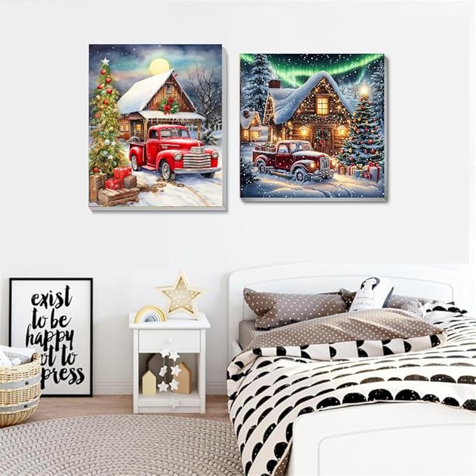 2 pack Christmas Paint by Numbers Kit for Adults Beginner With Framed,Winter Truck Easy Adult Paint by Number Kits on Canvas DIY Painting for Beginners Art by Numbers for Home Wall Decor 10x12 Inch