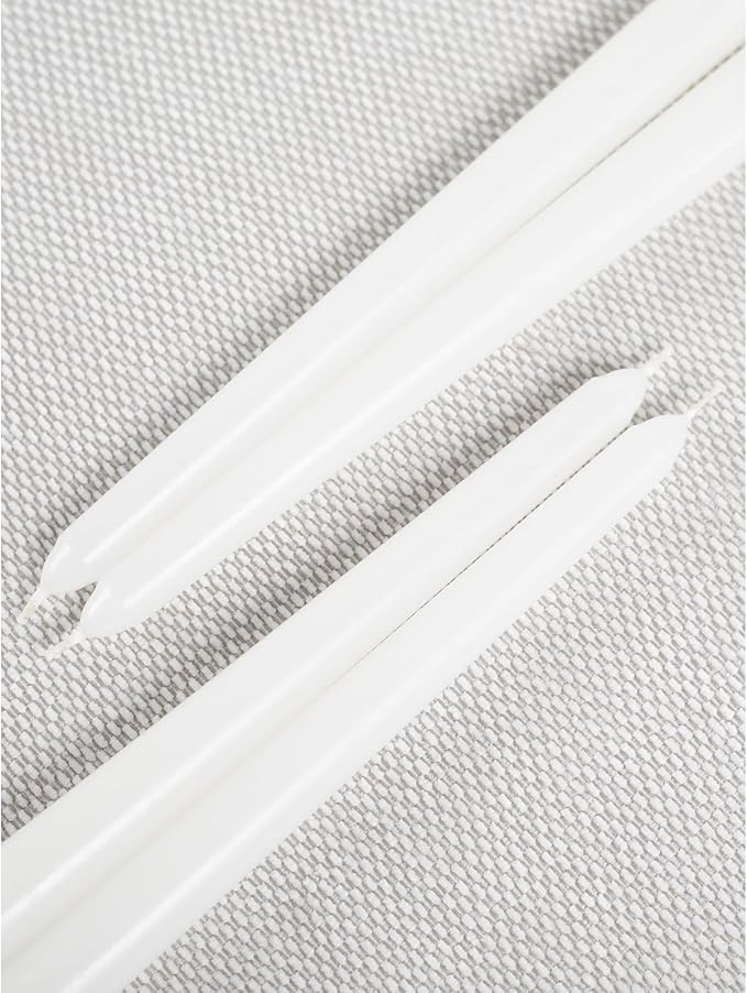 CANDWAX 10 inch White Taper Candles - Set of 12 White Candle Sticks Ideal for Christmas Decorations - Unscented Dripless Smokeless Long Burning Candlesticks - Christmas Candlesticks