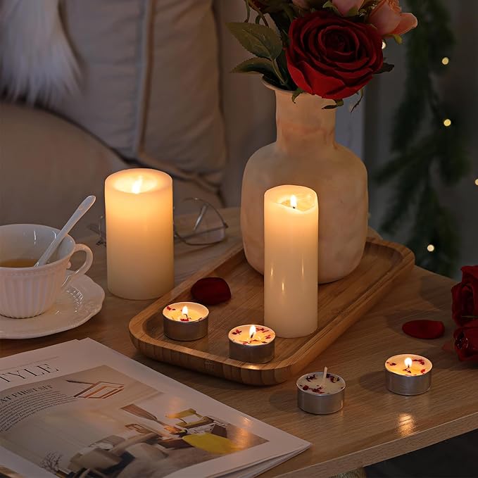 LAMORGIFT 48 Pcs Rose Scented Tealight Candles, 6H Long Burning - Palm Wax Based, Non-Toxic/Smokeless, Bulk for Spa, Bath, Wedding