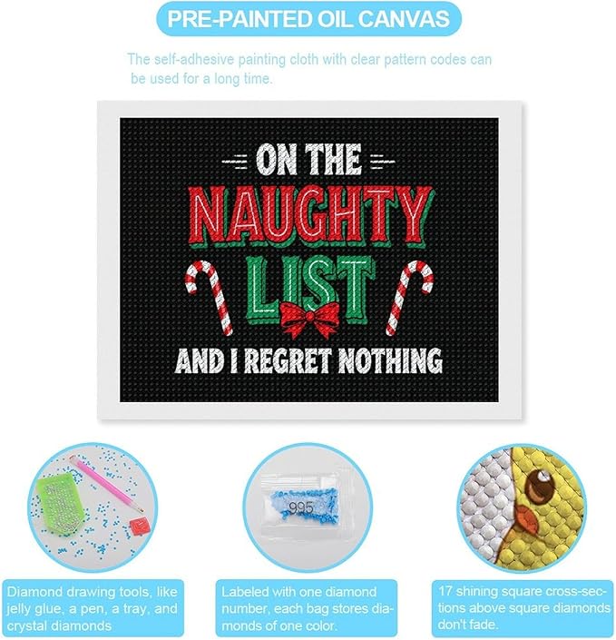 AIVKIEJK Diamond Painting Kits for Adults - On The List of Naughty and I Regret Nothing Christmas Painting DIY 5D Full Drill Diamond Dots Paintings with Diamonds Gem Art and Crafts Home Decor 12"x16"