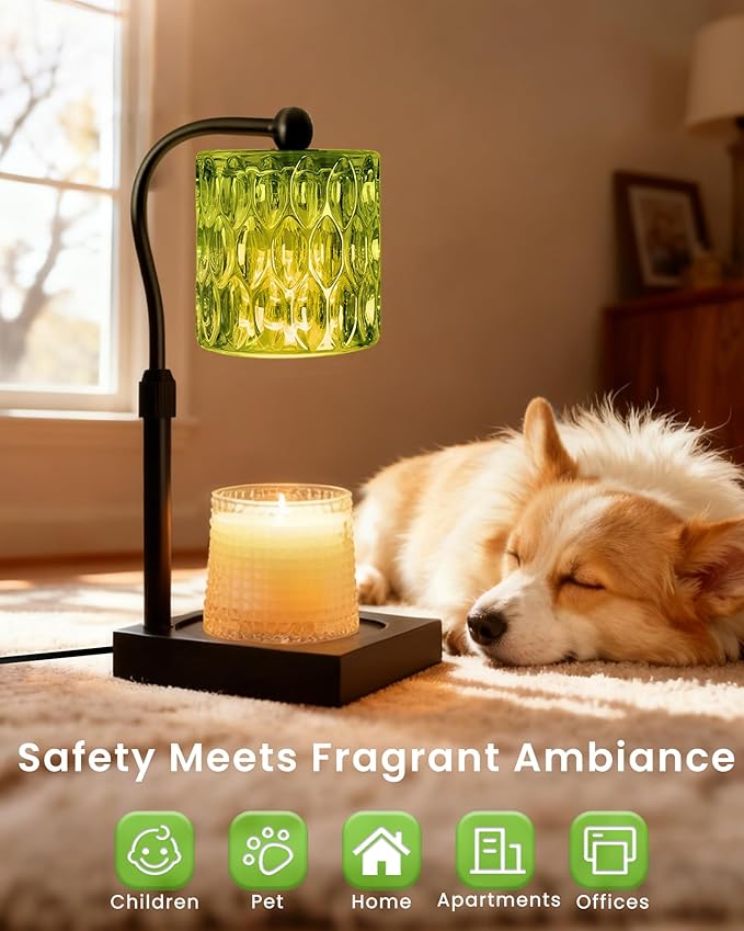 Candle Warmer Lamp Adjustable Height with Timer Dimmer, Dimmable Glass Wax Melt Warmer Light for Scented Jar, Present for Women Candle Lovers Christmas House Warming Home Decor Brithday, Green
