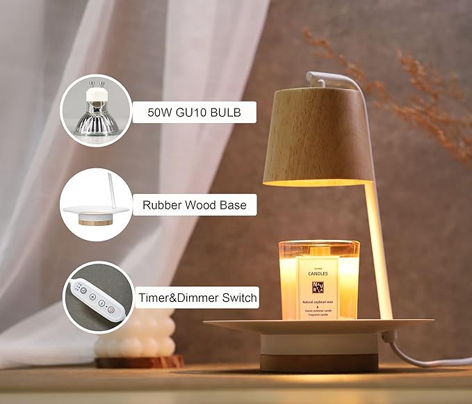 Candle Warmer Lamp with Timer Dimmer Adjustable Wooden Base, Mothers Day Birthday Gifts for Mom Women, Housewarming Gifts New Home Room Decor, Wax Warmer Lamp for Jar Candles with 2 Bulbs