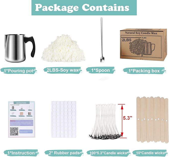 Soy Wax Candle Making Kit Supplies, Natural Candle Wax For Candle Making, DIY Art&Crafts Kit for Adults,Beginner, Including 2lbs Soy Wax Flakes, 100 Candle Wick, 10 Centering Devices, Melting Pot