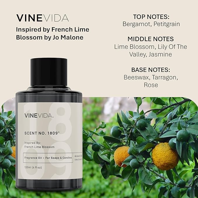 VINEVIDA [120mL] French Lime Blossom Fragrance Oil for Candle Making - Natural Candle Oil Scents - Soap Making Essential Oil - Made in USA