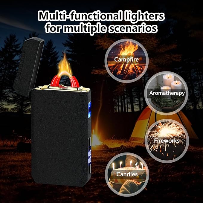 YOZWOO Rechargeable Electric Lighter USB C Electronic Lighters High Power Flame Arc Plasma Lighter Windproof Camping Lighters with Long Battery Life for Home and Outdoor (Frosted Black)
